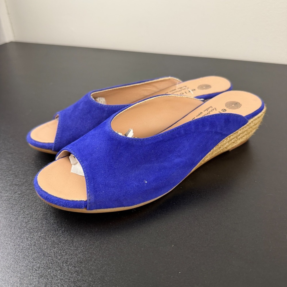 Eric Michael Slip On Sandals Womens 7 Blue Suede Casual Peep Toe Comfortable